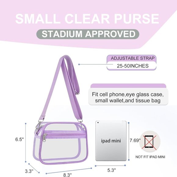 Adjustable Clear Crossbody Bag - Stadium Approved 8.3x6.5 in, Lightweight Design - Picture 2 of 10
